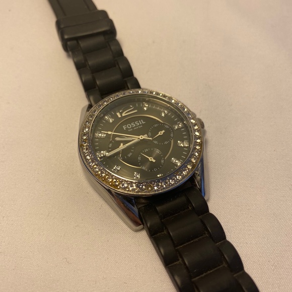 Fossil Black Watch with Diamond Face - Authentic - Picture 3 of 5